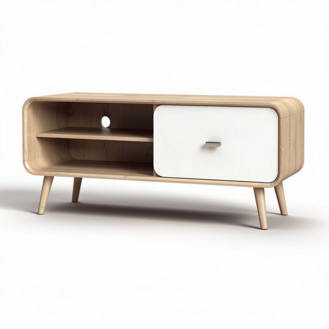 Tv kast van hout met witte deur en open schap 100 x 40 x 50cm
