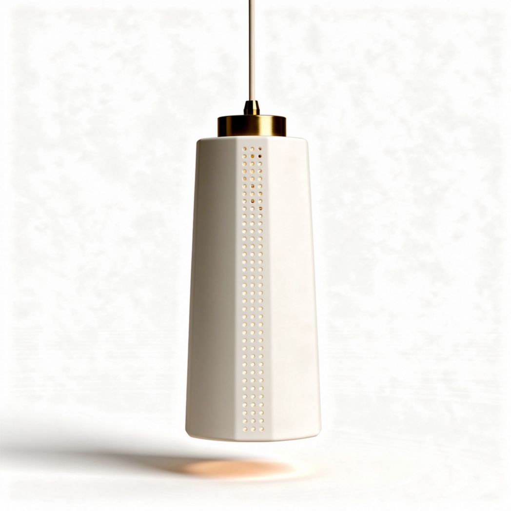 Hanglamp van keramiek in wit met gouden details en afmetingen 20 x 10 x 40cm