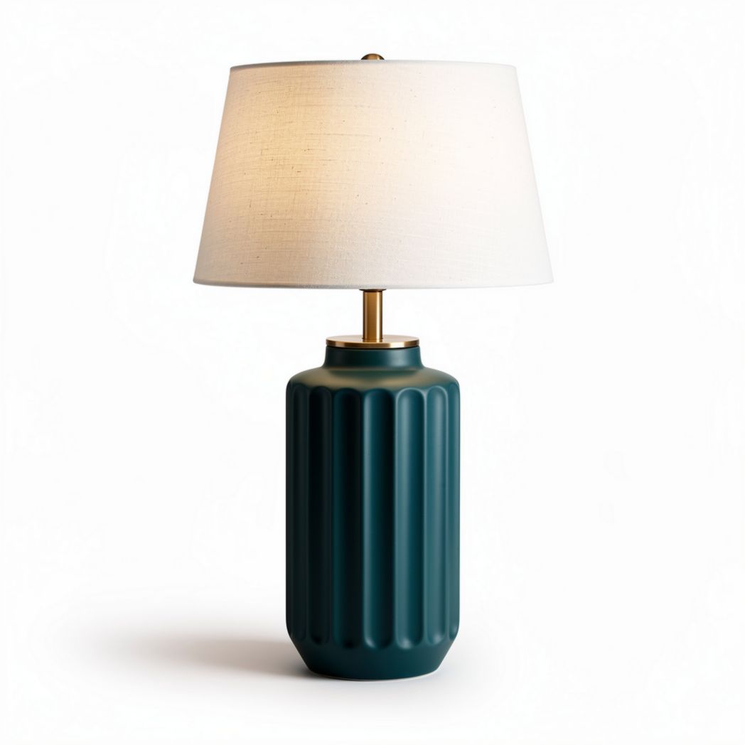 Groene keramische tafellamp met stoffen lampenkap 30 x 30 x 60cm