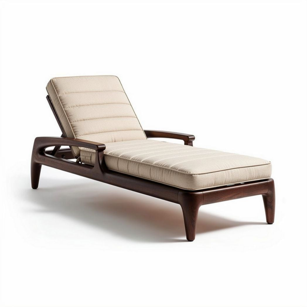 Ligstoel van teakhout met crème kussen 180 x 75 x 85 cm