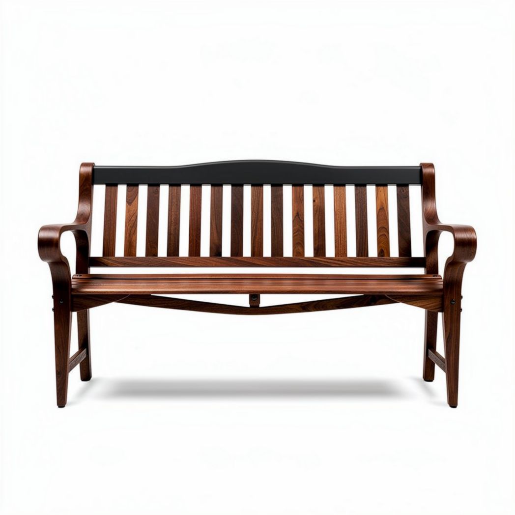 Houten tuinbank met zwarte leuning 150 x 60 x 80cm