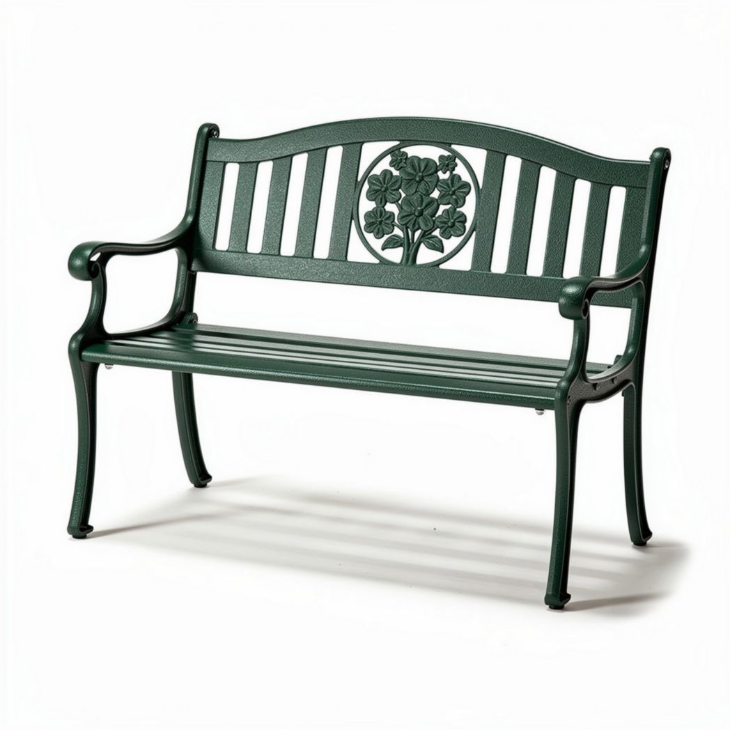 Gegoten ijzeren bank met bloemmotief voor buitengebruik 120 x 60 x 80cm
