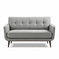 Grijze stoffen bank met houten poten en afmetingen 180 x 80 x 90 cm