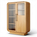 Houten vitrinekast met glazen deuren en zes planken 90 x 45 x 130cm