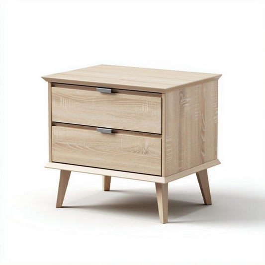 Nachttafel van hout met twee lades in natuurlijke kleur 60 x 40 x 50cm