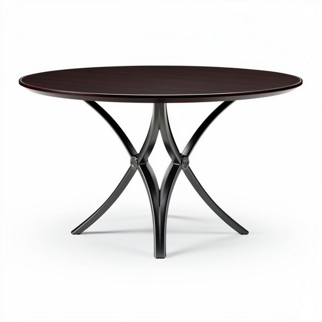 Ronde eettafel van hout met zwart metalen onderstel 150 x 150 x 75 cm