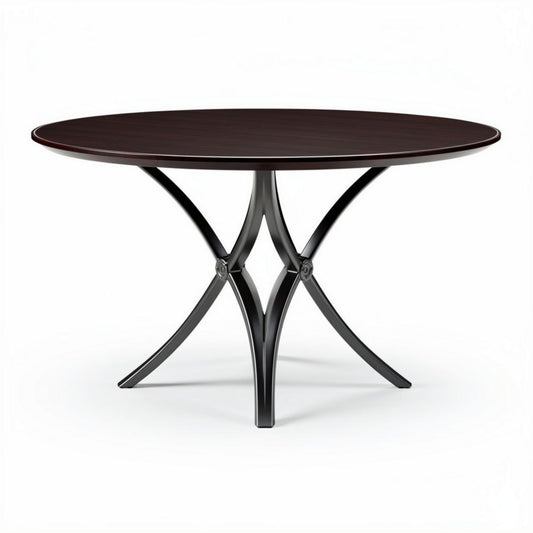 Ronde eettafel van hout met zwart metalen onderstel 150 x 150 x 75 cm