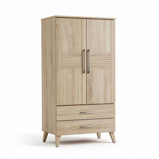 Kast van hout met 2 deuren en 2 lades formaat 180 x 90 x 45cm in lichtbeige