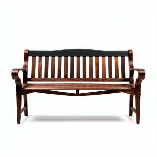 Houten tuinbank met zwarte leuning 150 x 60 x 80cm