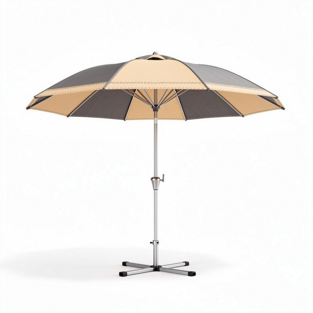 Parasol met een diameter van 250 cm in grijs en beige met een aluminium frame