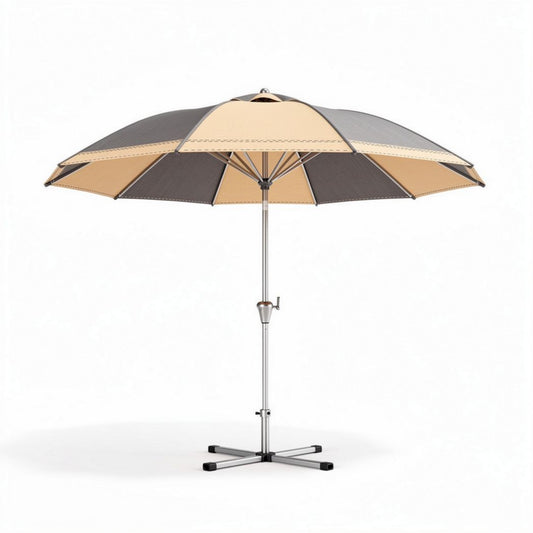 Parasol met een diameter van 250 cm in grijs en beige met een aluminium frame