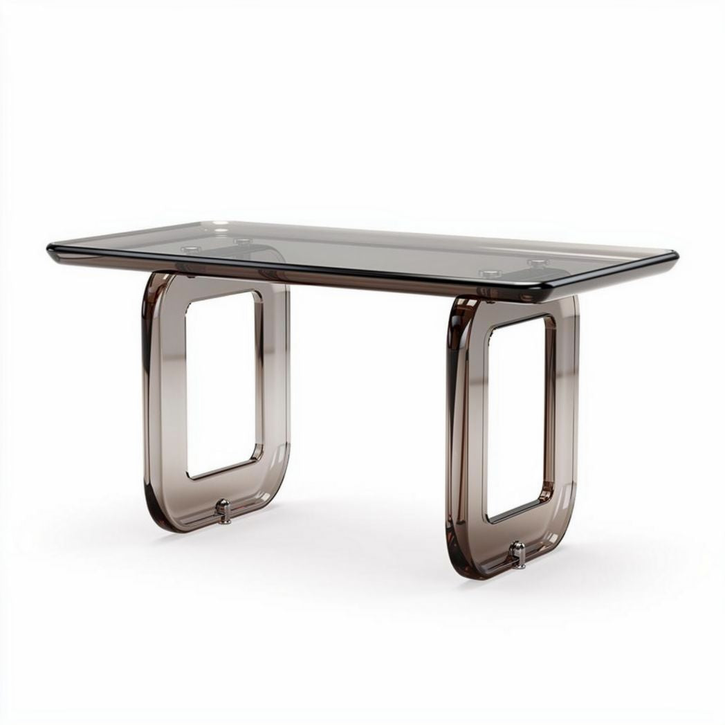 Tafel in rookglas met metalen poten 120 x 60 x 75cm
