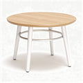 Houten salontafel met ronde bovenkant en witte metalen poten 80 x 80 x 45cm