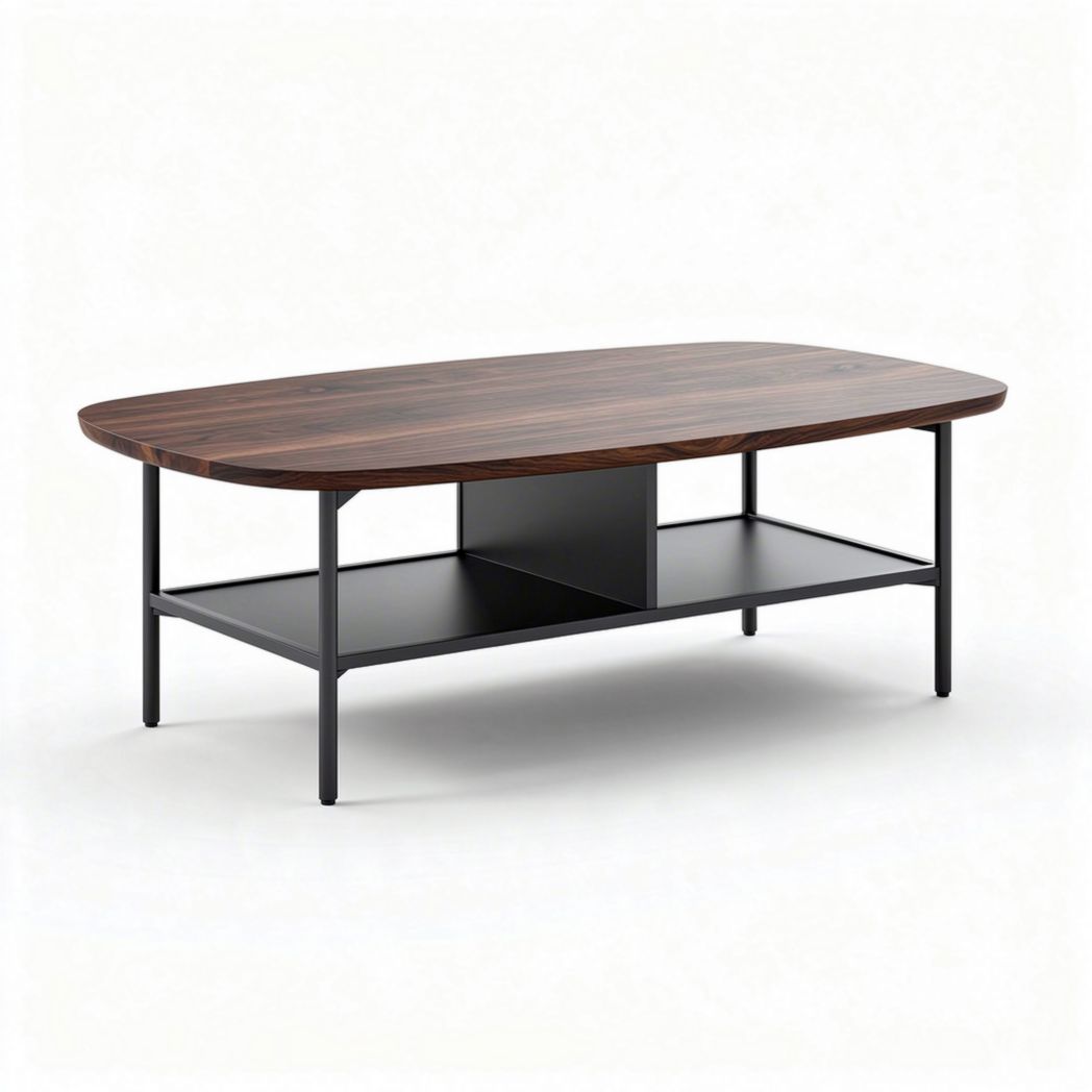 Salontafel van hout en metaal 120 x 60 x 45cm met open opbergvak